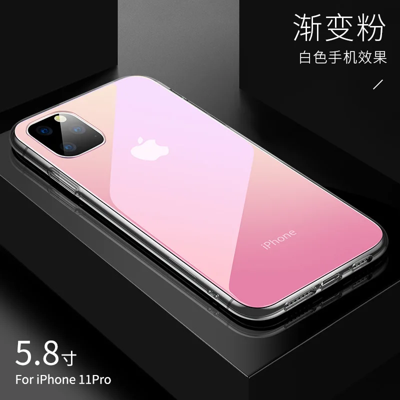 Для iphone 11 Pro Max чехол прозрачный градиентный закаленное стекло противоударный защитный чехол для телефона iphone XR XS MAX чехлы - Цвет: Pink