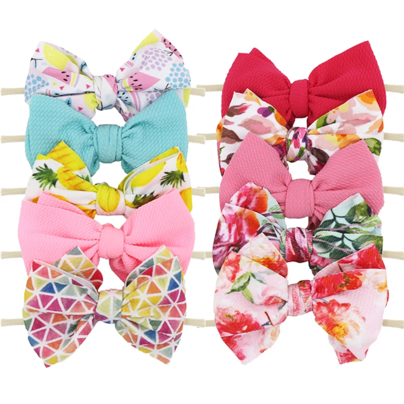 

5PCS Baby Girl Headbands Newborn Hairbands 5.9'' Printing Elastic Nylon Hairbows Toddler Headband For Girl Baby Hair Accessories