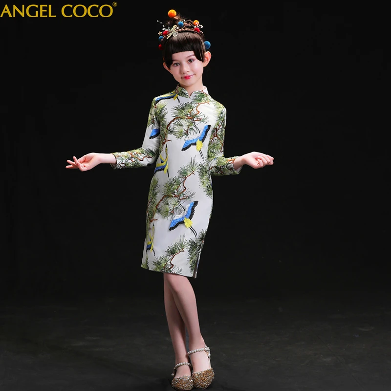 Detachable 2 Ways To Wear Girls Clothing Chinese Style Girls Evening Dresses For Girls Kids Dress Beauty Contest Satin Cheongsam