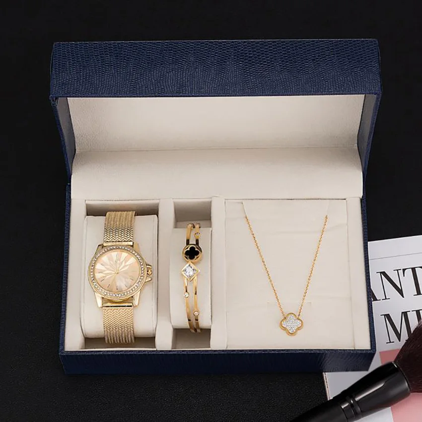 Роскошные Брендовые женские часы комплект мода четырехлистный клевер алмаз вечерние женские часы Креативный дизайн браслет часы Relojes Mujer