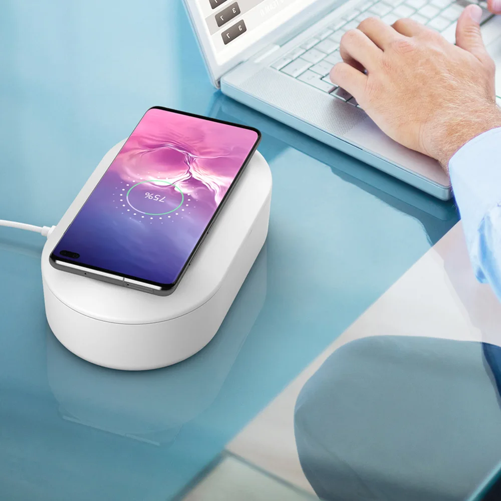 Carregador sem Fio Caixa de Desinfecção Patenteado Smartphone Desinfetante Relógio Jóias Portátil Uvc Luz Ozônio Esterilizador uv 10 Carregadores sem Fio