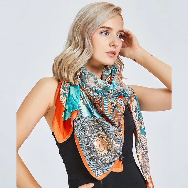 Imitate Twill Silk Scarf Women Fashion Carriage Print Shawl Hijab Bandana  90cm 