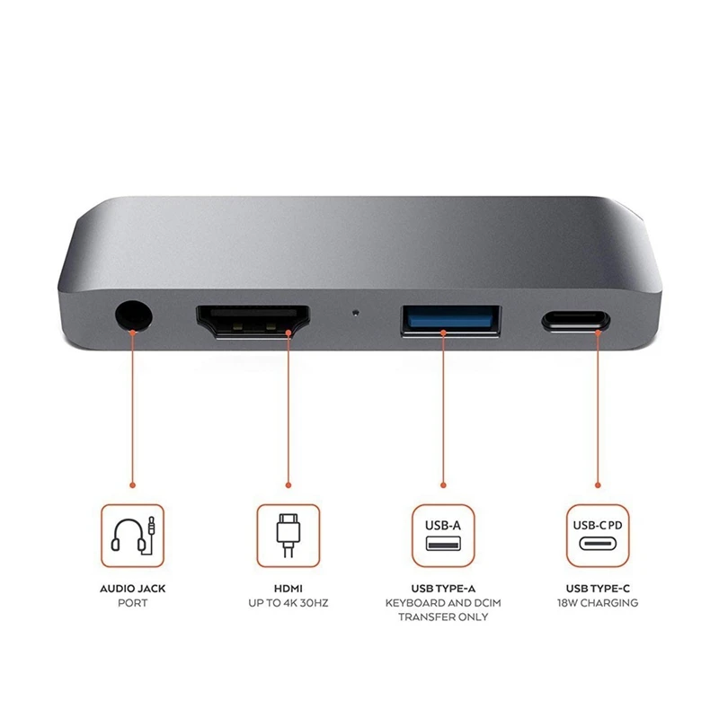 Type-C концентратор адаптер мобильный Pro Usb-C/зарядка PD/4 K Hdmi/Usb 3,0/3,5 мм разъем для наушников-Совместимость с Ipad Pro