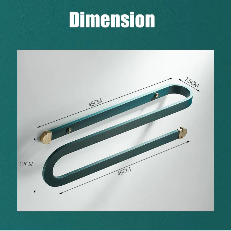 Nordic Creative Peacock Blue Towel Rack Fashion S Bend Shape Aluminum Fixed Bath Towel Bar for Bathroom Toilet