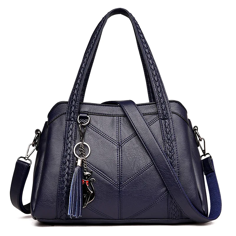 Женская сумка новая простая сумка всенаправленная мягкая кожа Большая вместительная сумка через плечо - Цвет: Dark Blue