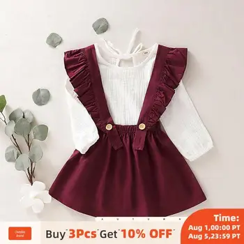 

Bear Leader New Fashion Girls Autumn Clothing Outfits Solid Long Sleeve Tops and Suspender Skirt Girl Princess Casual Suits