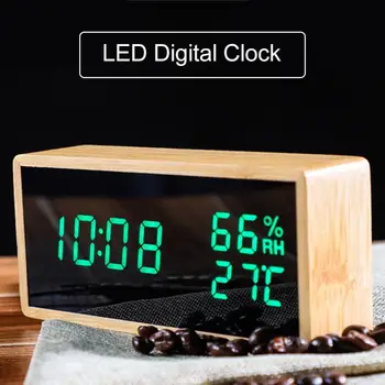 

2020 New Temperature And Humidity Alarm Clock Creative Electronic Clock LED Digital Clock Voice Solid Wood Clock Dropshipping