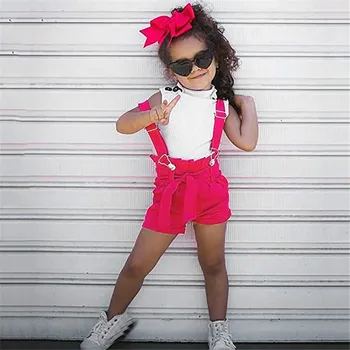 

1-6 Years Toddler Kids Baby Girl Summer Clothes Set Sleeveless White Tops+Bib Shorts Cotton Kids Girls Outfits Set 2020