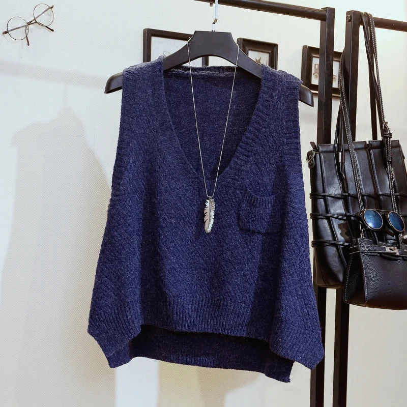 knitted tops vest cotton large short outerwear women's vest school girls v-neck female waistcoat sweater pullover