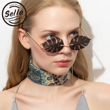 

Sella INS Fashion Tint Lens Irregular Leaf Shaped Sun Glasses Street Style Rimless Red Blue Lens Summer Men Women Eyewear