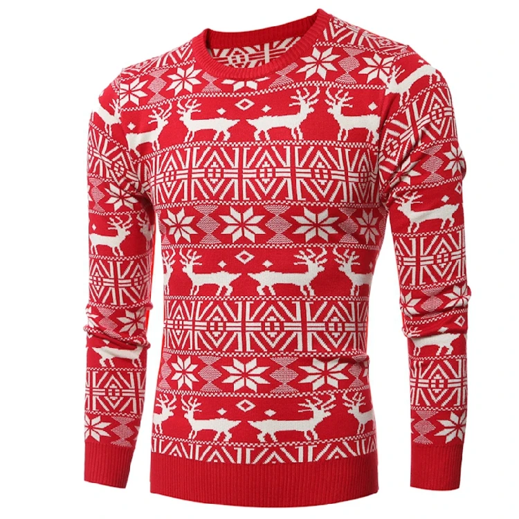 Осенне-зимний мужской Рождественский свитер с круглым вырезом и принтом оленя, свободные трикотажные пуловеры и свитеры для мужчин, мужские пуловеры, большие размеры XXL