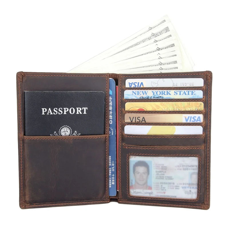 Кошелек из кожи Крейзи Хорс с RFID-защитой чехол для паспорта фотографий карт
