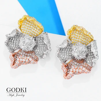 

GODKI Luxury Fashion Flower Stud Earrings For Women Wedding AAA Cubic Zirconia Crystal Indian African Bridal Stud Earring