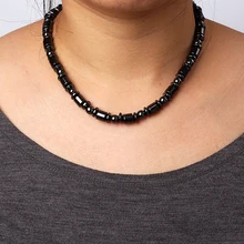 

Fashion Hematite Cylinder Necklaces Women Fashion Gallstone Round Beads Necklace Reiki Healing Healthy Soul Jewelry Accessories
