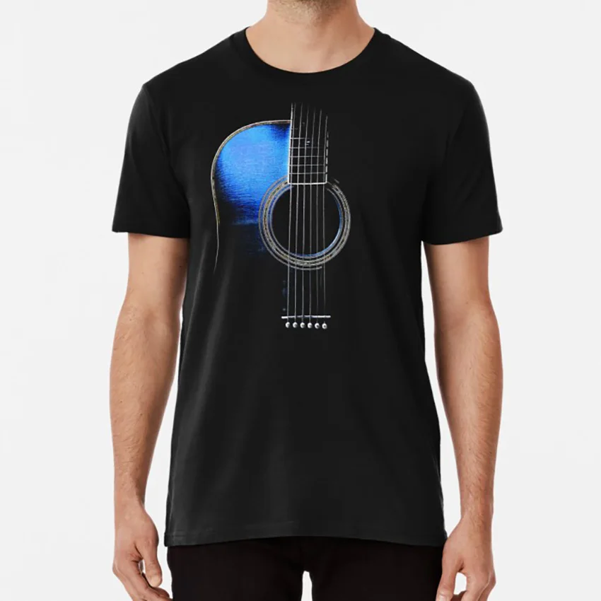 Синий Акустическая гитара Hi - Lite футболка народная музыка Blues кантри рок-гитарист