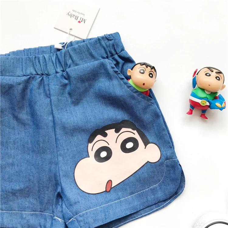 

19 Summer Men And Women Child Baby Pure Cotton Jeans Shorts Pants Cute Cartoon Crayon Printed Thin Soft