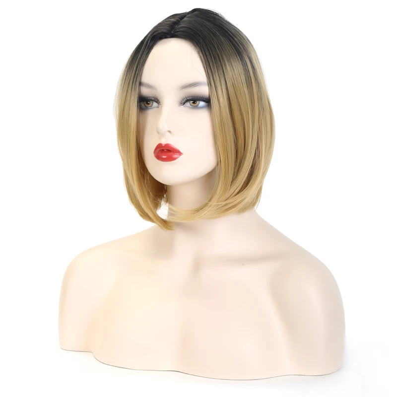 

VDFD Synthetic Wig Blonde Ombre Short Bob Straight Hair Curly for Women Daily Use Natural Wave Cosplay Wigs Heat Resistant