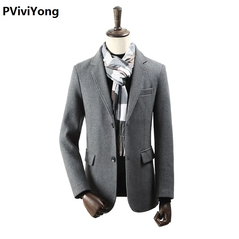 PViviYong Новое поступление осенне-зимний высококачественный шерстяной Тренч для мужчин, мужские шерстяные куртки с отложным воротником для мужчин, большие размеры M-4XL 1903