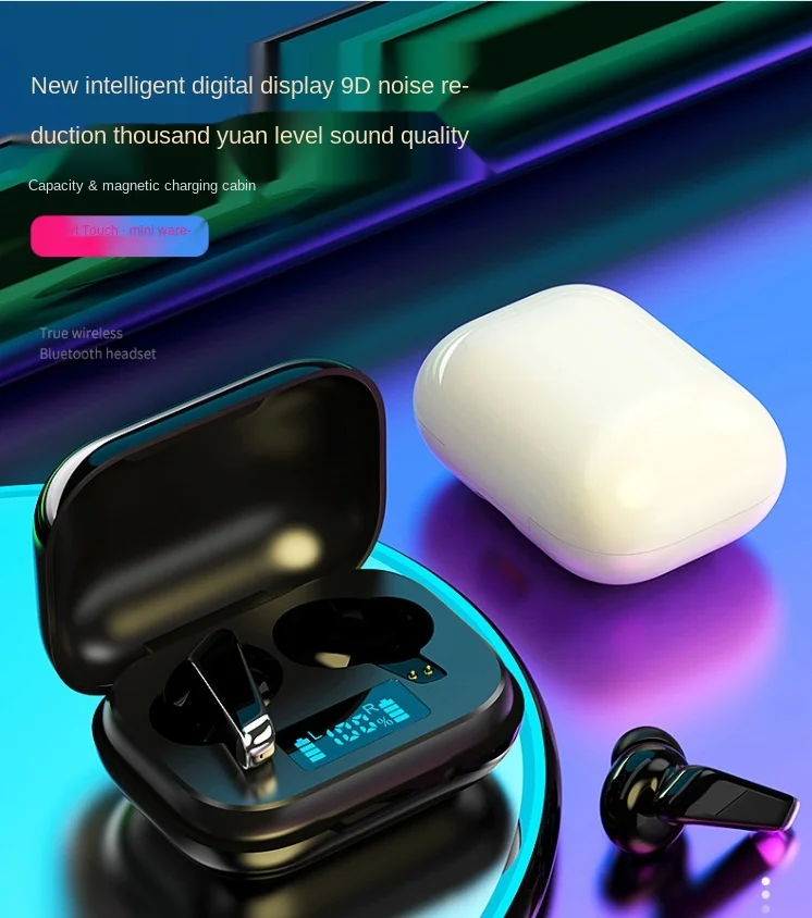 Wireless Bluetooth Headset with Portable Charging Box Digital Display Earphones Waterproof Noise Reduction Stereo Headphones