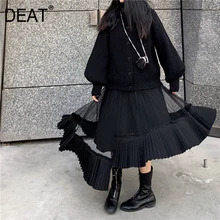 [DEAT] юбка с высокой эластичной резинкой на талии, сетчатая, комбинированная, плиссированная, нестандартная, на половину тела, женская мода, новинка, весна-осень, 13F089