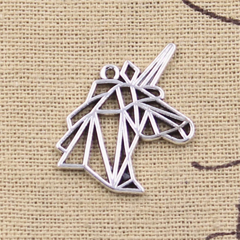 10pcs Charms Hollow Unicorn Horse 25x24mm Antique Silver Color Pendants