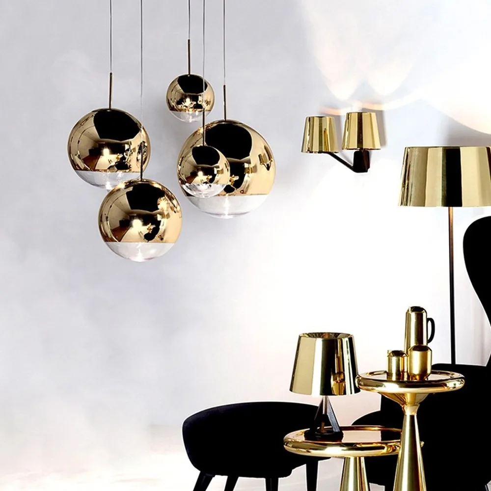 

Post Modern Glass Ball Pendant Lights Plated Gold Silver Lampshade Restaurant Home Decoration Luxury E27 Led Lighting Droplight