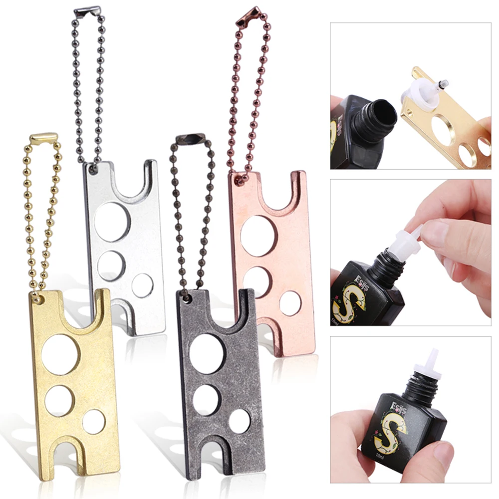 1pcs Essential Oils Opener With Chain Stainless Steel Caps Opener For Universal Eyelash Glue Replacement Bottle Mouth Head