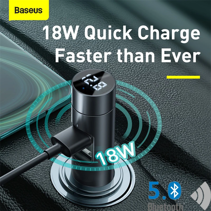 Baseus Car Fm Transmitter Bluetooth 5 0 Handsfree Kit Modulator Car Charger 18w Dual Usb Car Mp3 Player Wireless Audio Receiver Fm Transmitters Aliexpress