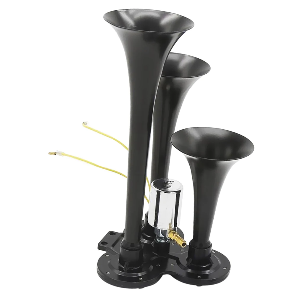 12V Premium Quality Triple Trumpet Air Horn with Electric Solenoid Loud 150db for Car Truck Boat SUV Train - Black