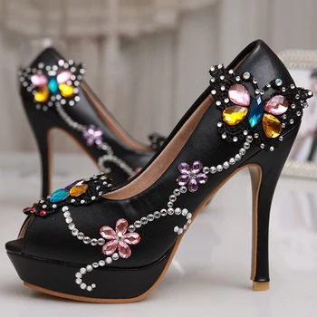

Luxury Aesthetic Rhinestone Peep Toe Bridal Shoes Diamond Lady Shoes Wedding Gorgeous Wedding High Heel Platform Crystals Shoes