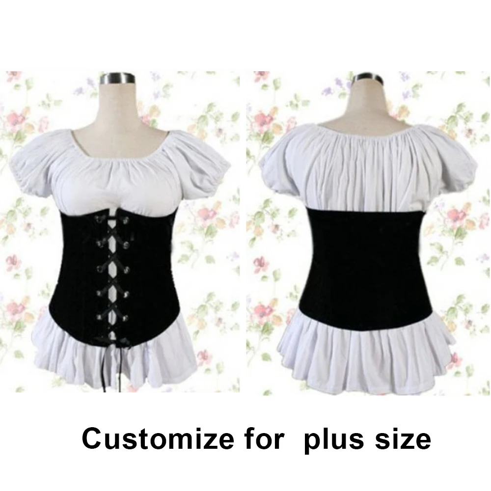 

2019 New Black White Cotton Lolita Shirt with lace daily wear lovely cotta corset close-fitting customize for plus size adults