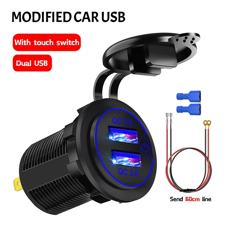 

Lcyonger Car Motorcycle 3.0 Dual USB Charger with Switch Waterproof 30W 12V USB Outlet Fast Charger Power Outlet for Marine Boat