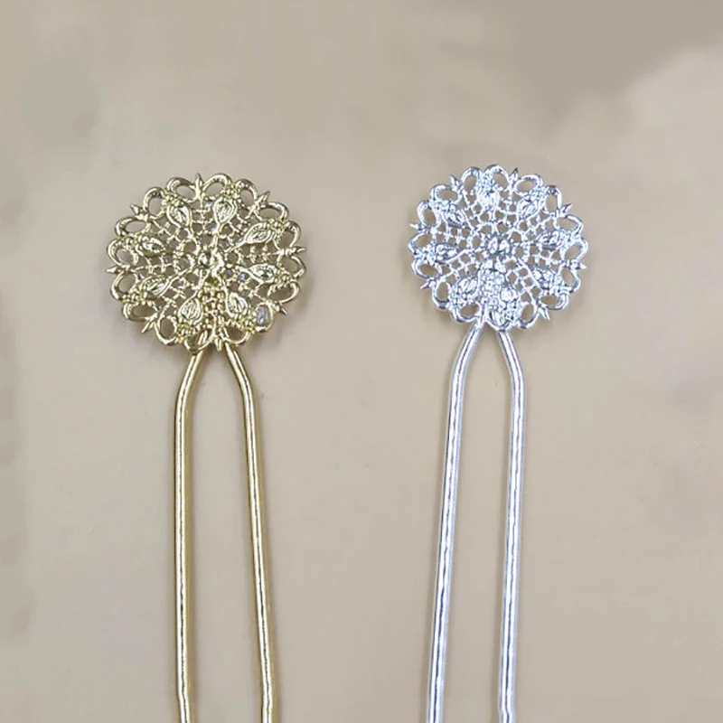 

Retro U Shape Hairpin Blank Base with Flower Fligree Sticker for DIY Handmade Bride Hairstyle Accessories Jewerly Finding Supply