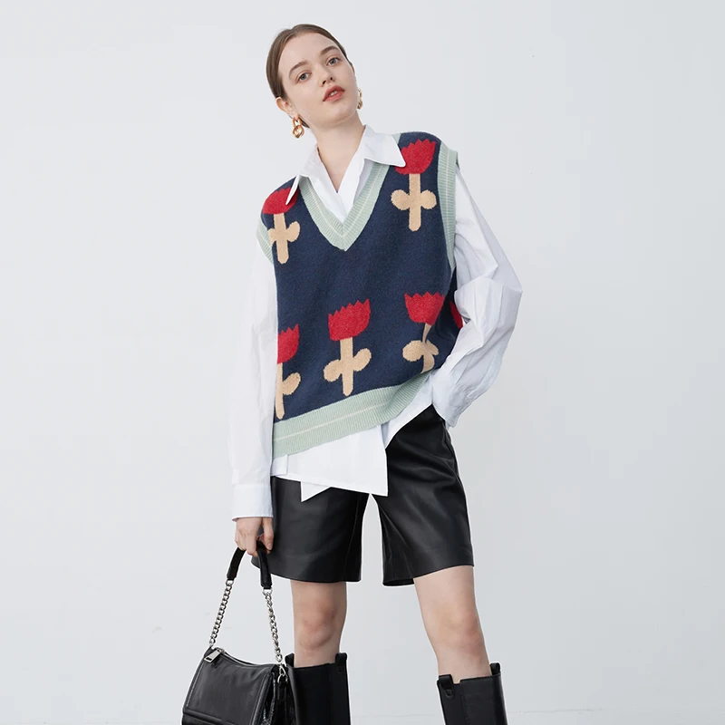[EAM] Navy Big Size Knitting Sweater Loose Fit