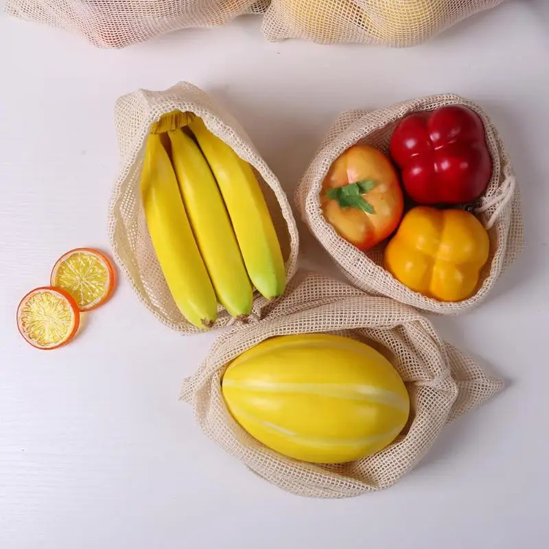 6 шт./компл. разложению хлопковая Сетчатая Сумка для хранения с кулиской многоразовые сумки для покупок подходит для следующих случаев: для дома и вне помещения, долгий срок эксплуатации
