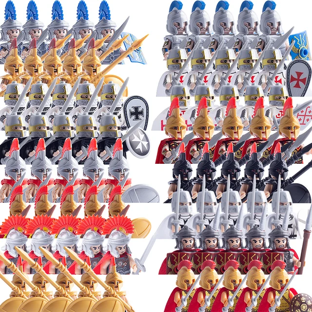 Medieval Military Sets Figures Building Blocks Helmets Soldier Parts Knight Weapons Roman Sword Accessories Toys for Children