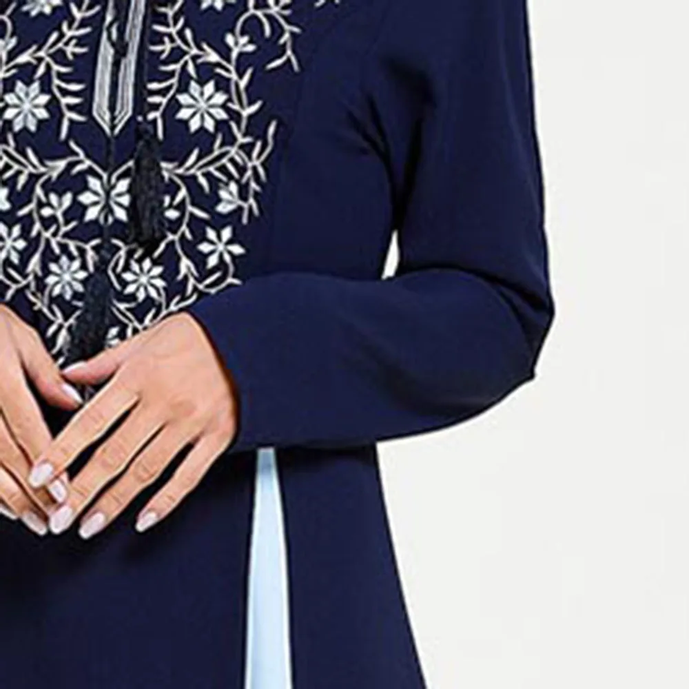 Осеннее Длинное Платье женское Бохо с длинным рукавом синяя Цветочная вышивка искусственные в стиле ретро из двух частей пэчворк размера плюс макси платья халат 4XL