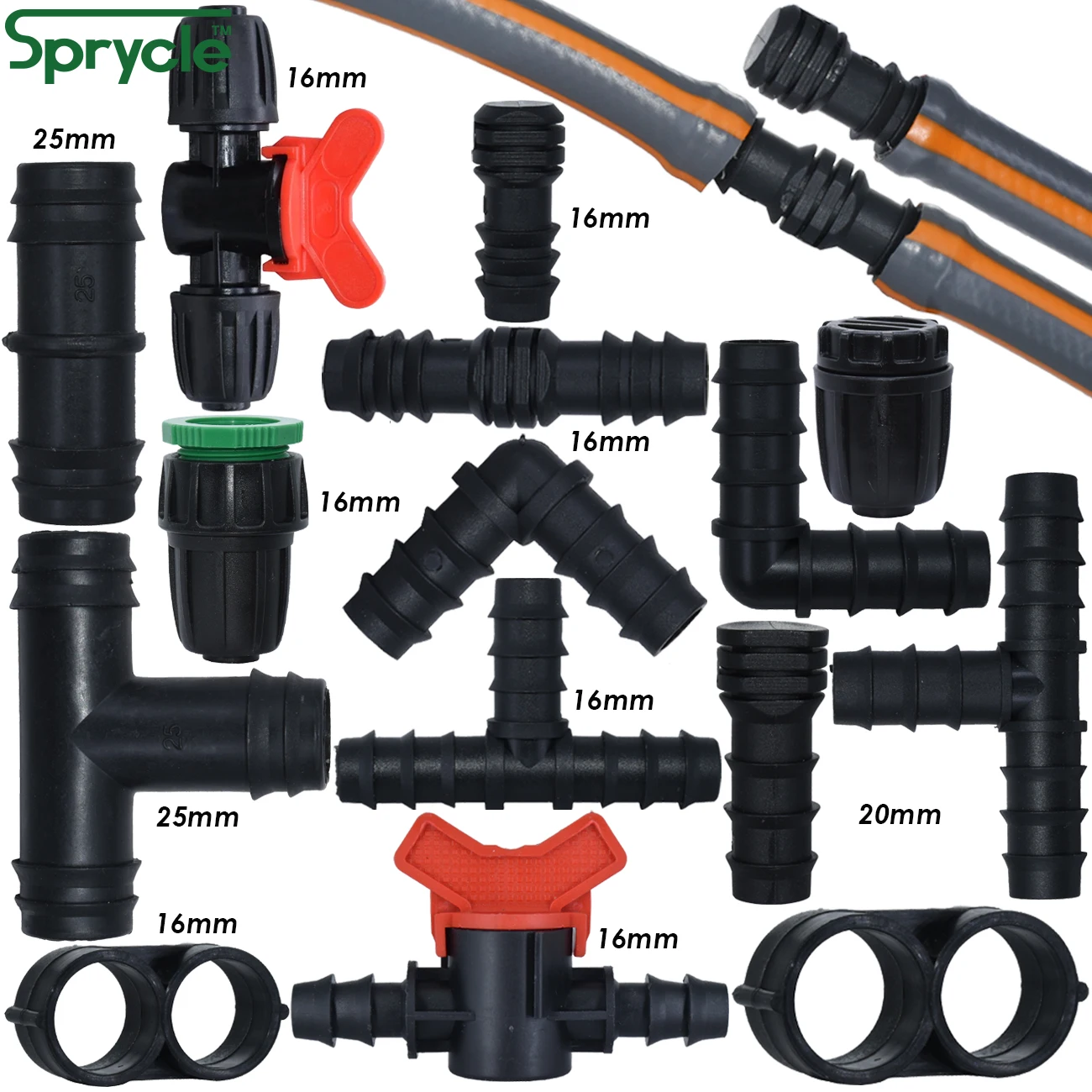 SPRYCLE 16 20 25mm Barbed Connector Fitting Hose Repair Garden Irrigation Tubing Tee Elbow Couplings End Plug Micro Drip Adapter | Дом и сад