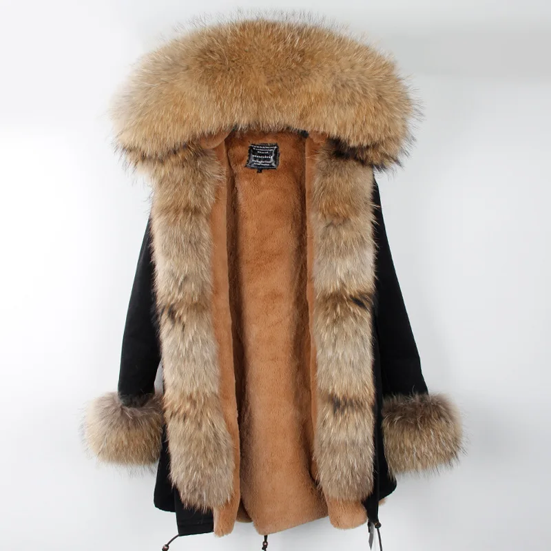 Пальто из натурального меха супер большой меховой воротник скорпиона женская натуральная меховая Шуба с капюшоном зимняя куртка парка с поясом Толстая теплая съемная - Цвет: 1