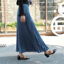 Осенняя женская обувь шифоновая длинная Плиссированная юбка Высокая Талия однотонные макси юбки женские Зимние Модные Повседневное длинные юбки для Для женщин
