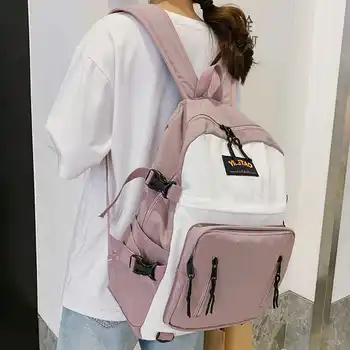 

Large Student Backpack women School Bags for teenage girls Casual College bagpack Oxford solid high School back pack female 2020