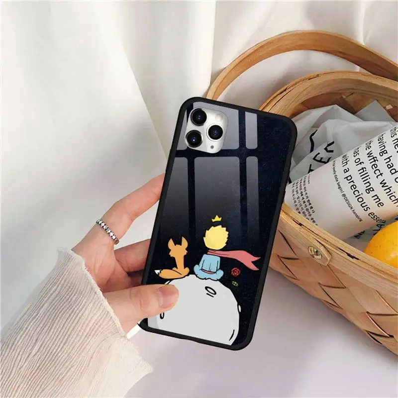 Silicone Black Cover Lovely little prince Phone Case Tempered glass for iPhone 11 12 mini pro XS MAX 8 7 Plus X XS XR designer phone cases Cases For iPhone