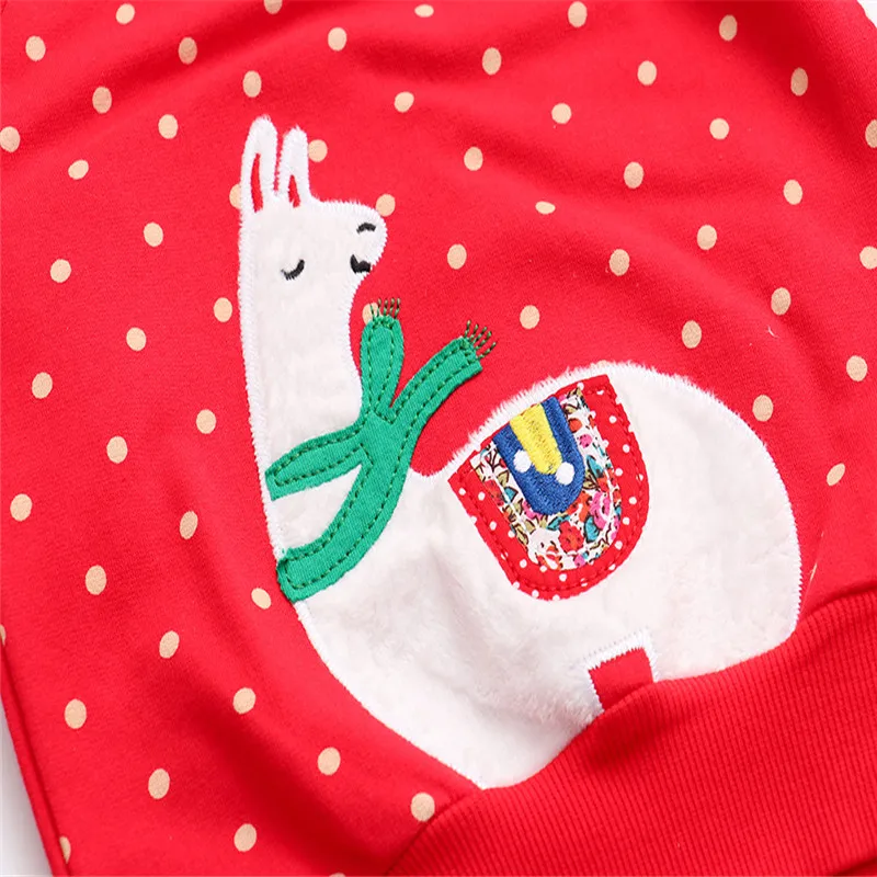 Funnygame Christmas Girls Sweatshirts Cute Alpaca Baby Cotton Clothes Polka Dot Children Autumn Spring Costume Shirts Kids Tops