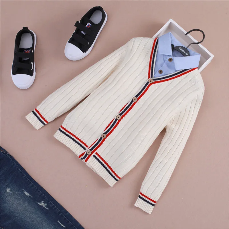 

Boys' Sweater Cardigan Fashion Coat 2019 Autumn And Winter Mock Two-Piece CHILDREN'S Garment 12-15-Year-Old Big Boy Base Shirt