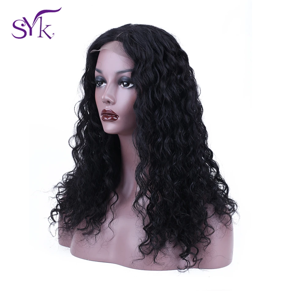 Koop SYK HAAR Vetersluiting Menselijk Haar Pruiken Pre Geplukt 4*4 Vetersluiting Pruik Braziliaanse Haar Diepe Golf pruik Voor Zwarte Vrouwen 150% Dichtheid