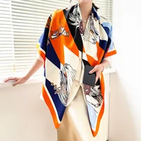 130cm Spring Sersatile Travel New Tat War Horse Women's Twill Silk Decorative Silk Scarf Shawl Large Scarfs Square Scarf 1