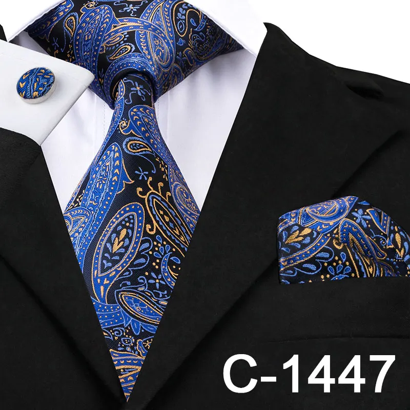 C-1447 Hi-Tie Синий Галстук для мужчин Шелковый тканый галстук в полоску галстук в клетку галстук на шею формальный для бизнеса Свадебный дизайнерский галстук - Цвет: C-1447
