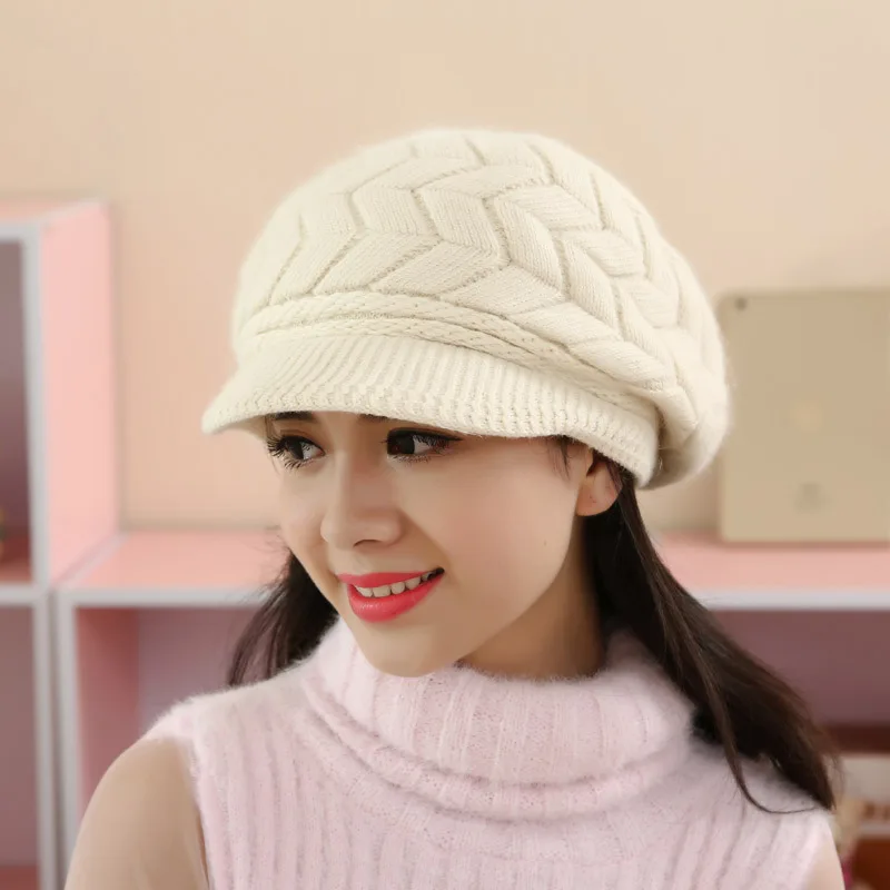 

Ms Ragdoll Rabbit's Hair Hats Woman Seasonal Tidal Plush Duck Tongue Beret Joker Keep Warm Knitting Wool Hats