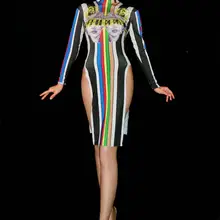Красочное Полосатое сексуальное платье для женщин, китайские национальные цельные костюмы, DJ DS шоу, певица, сценический танцевальный наряд, платья для ночного клуба