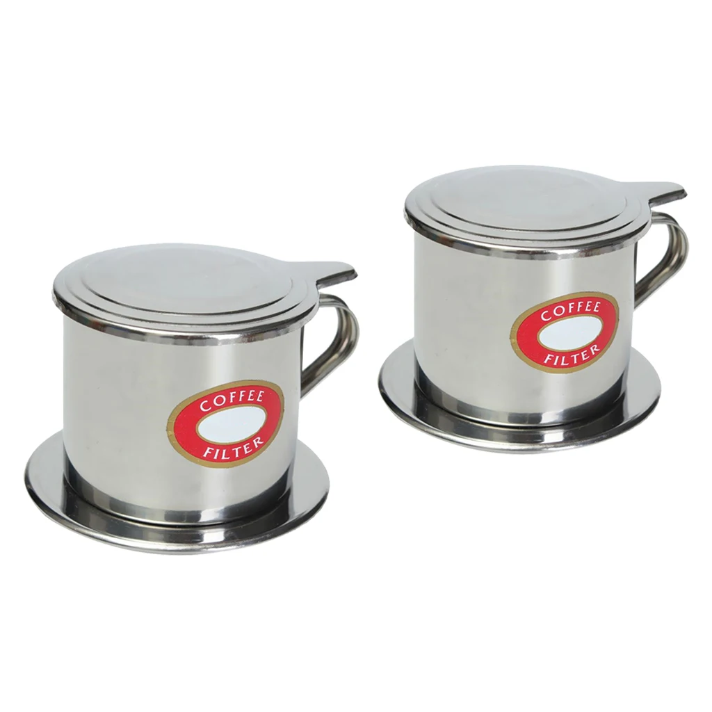 2Pcs Vietnamese Coffee Filter Set French Coffee Slow-Drip Espresso Single Serving Stainless Steel Coffee Maker Pot